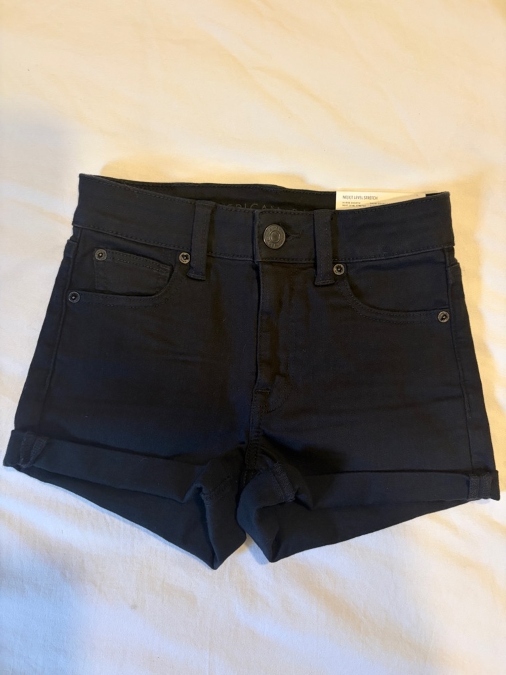 American Eagle Outfitters Black Hi-Rise Denim Shorts Next Level Stretch Size 00